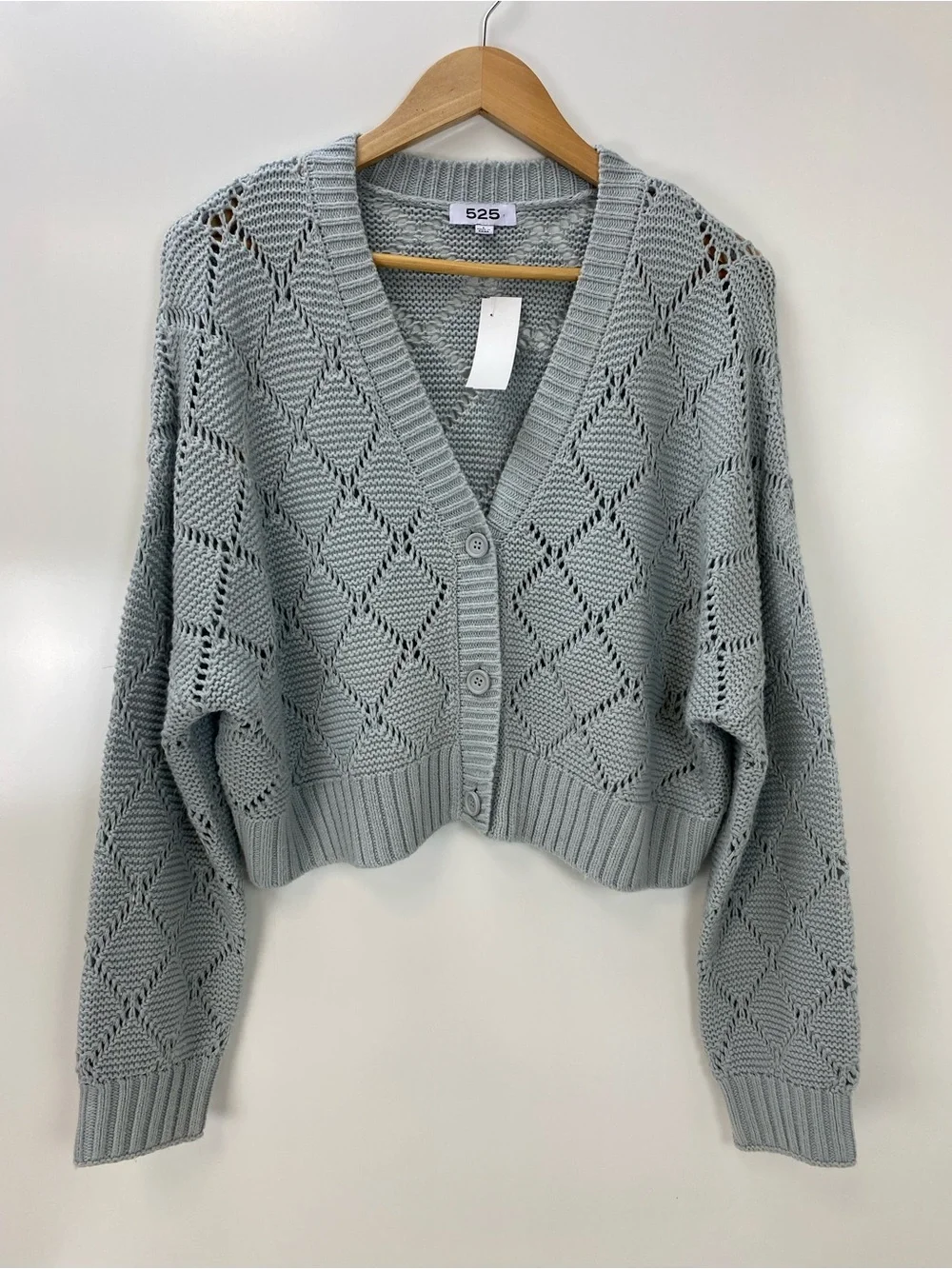 525 America Open-Knit Cropped Cardigan in Light Gray